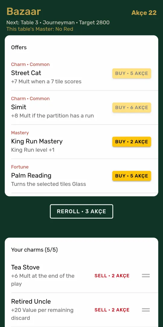 Tile Breaker bazaar: charm, mastery and fortune card offers, and the charms you own