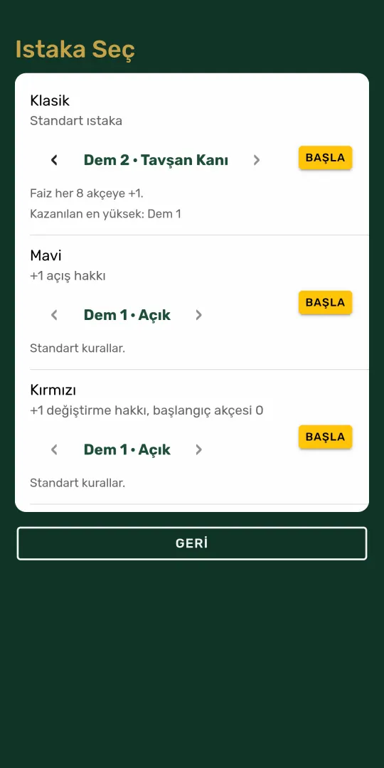 Tile Breaker ıstaka seçimi: Klasik, Mavi ve Kırmızı ıstakalar ile Dem kademesi