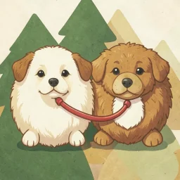Wagglewood app icon: two pups joined by a leash